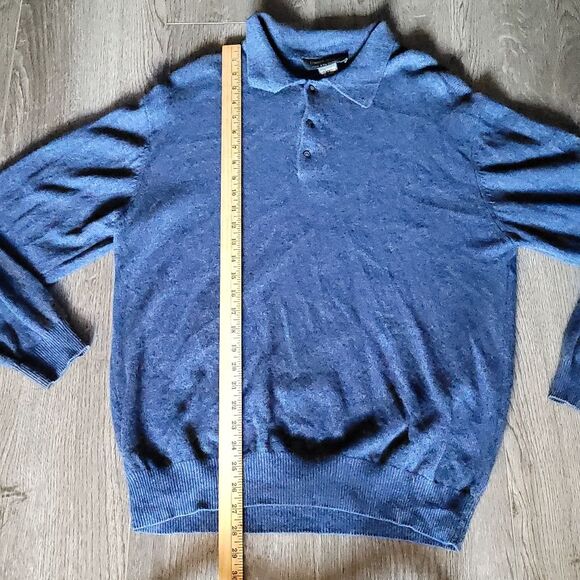 Daniel Bishop Men's 1/4 Buttons Polo 2-ply Cashmere Blue Sweater Mens Large - Picture 7 of 8